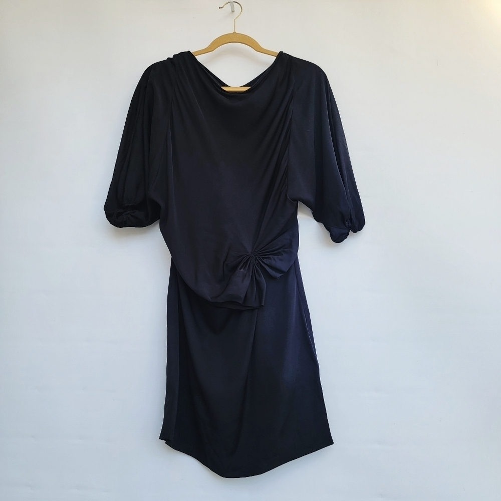 Leon Max Studio Black Georgette Silk Dress Size Small Minimalist Boatneck LBD